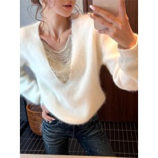 批发李婉君法式气质水晶晶上衣女秋冬显瘦羊毛+<b class='q'>兔毛</b>雪雕纱线重磅<b class='q'>毛衣</b>