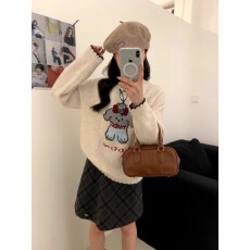 批发秋冬新款2025针织衫短款卡通内搭上衣圆领女宽松套头韩系加厚毛衣