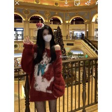 批发2025新款三色软糯毛衣女春秋内搭慵懒风宽松长袖针织圆领套头上衣