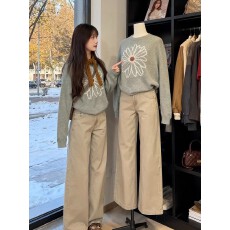 批发灰色圆领套头雏菊印花<b class='q'>针织</b>衫毛衣女款2025新款冬季加厚高级感<b class='q'>上衣</b>