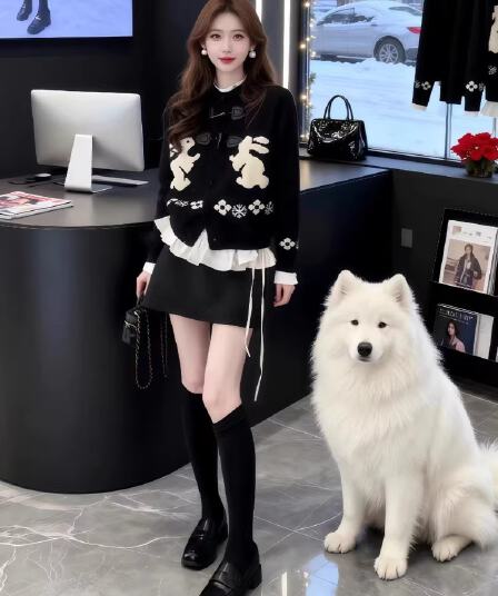 레트로 소뿔 버클 만화 스웨터 오픈 가디건 여성 가을 겨울 새로운 한국 스타일 루즈핏 다용도 니트 재킷