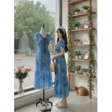 批发美静在这<b class='q'>刺绣</b>扎染天丝<b class='q'>连衣裙</b>女2026夏新品茶歇显瘦V领碎花长裙子