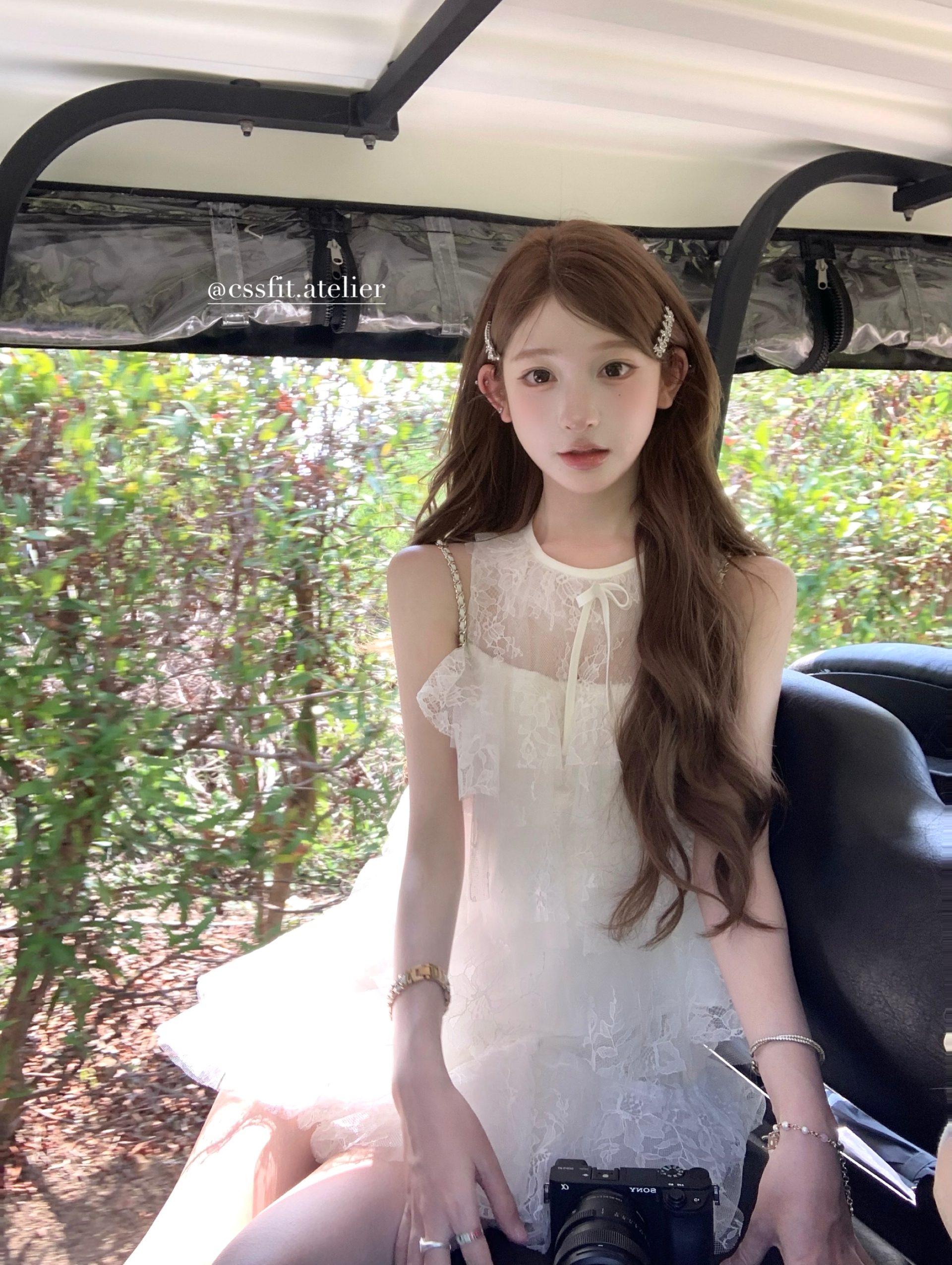 caicai 25 ss 시칠리아 아몬드 jor a 망사 자수 민소매 맨위 퍼프 미니 스커트 세트