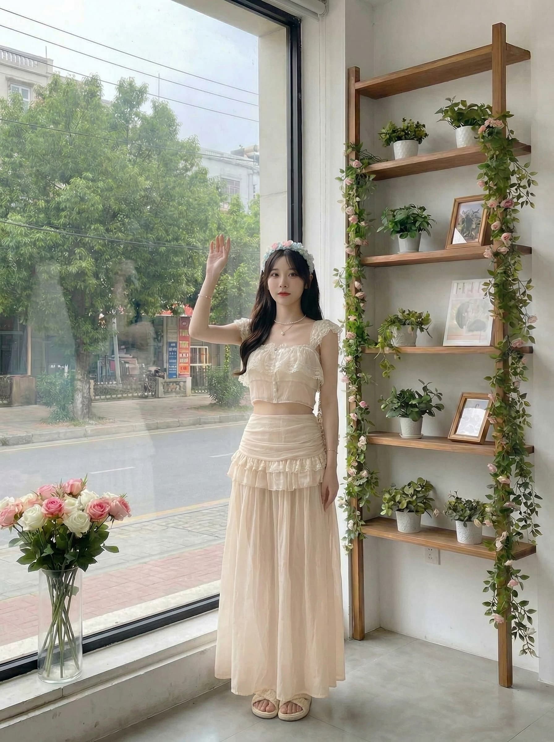 늦게 우산 우산 26 ss 핑크색 산호초 편지 ch1oe 레이스 짧은 맨위 주름 롱 스커트 미니 스커트 세련된 세트