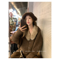 批发MLS 暖绒名媛 韩系松弛2026春<b class='q'>夏</b>新款女落肩上衣毛领软糯针织开衫