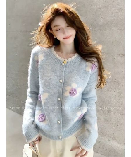 2026 작은 샤넬 스타일 3 차원 꽃 니트 오픈 가디건 여성 2026 봄 가을 겨울 느긋한 고급 센스 오픈 가디건 스웨터 코트