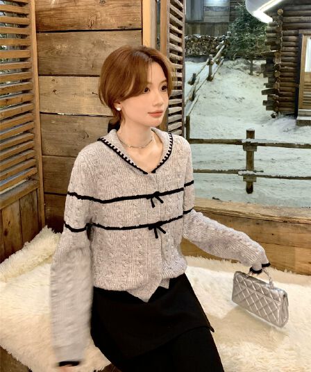 다우 시시 cheese 성 인사이드 ~ 중 소녀 겨울 고급 센스 패션 꽈배기 니트 오픈 가디건 여성 코트 두꺼운