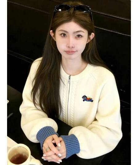 화이트 작은 말 자수 트위스트 무늬 지퍼 스웨터 오픈 가디건 여성 봄 느긋한 고급 센스 자이언트 잘 생긴 니트 맨위