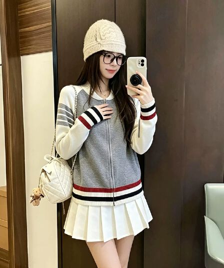 한 부서 학원 스타일 패치워크 색상 니트 오픈 가디건 여성 코트 이른 가을 외출용 작은 키 루즈핏 쇼트 스타일 야구 유니폼 맨위