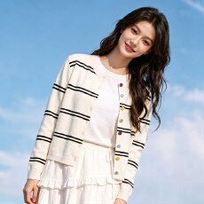 批发撞色条纹针织<b class='q'>开衫</b><b class='q'>女</b>2026早秋新款慵懒感短款毛衣外套上衣