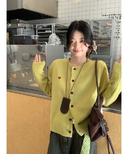 송 긍정적 인 En 보라색 스웨터 오픈 가디건 여성 코트 가을 새로운 외출용 캐주얼 루즈핏 슬림해 보이는 긴팔 니트 맨위