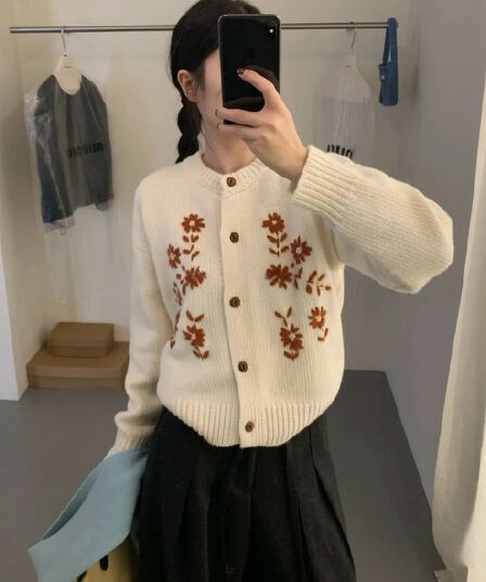 프랑스식 부드러운 무거운 작업 편집 꽃 라운드 넥 니트 오픈 가디건 섬세한 부드러운 찹쌀 프로 피부 센스 부드러운 맨위 재킷