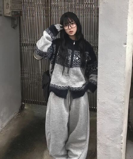 가을철 일기 공정한 섬 눈꽃 니트 지퍼 셔츠 따뜻한 부드럽다 찹쌀 레트로 캐주얼 루즈핏 스웨터 코트