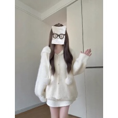 批发少女心可爱兔耳朵<b class='q'>毛衣</b>外套宽松显瘦甜美学院风针织衫连帽上衣女秋