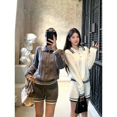 批发WITHMXBOOM灰灰家学院运动风套装秋季新款撞色毛衣针织<b class='q'>短裤</b>两件套