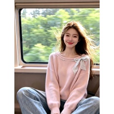 自留款推荐~波点蝴蝶结绑带针织衫女秋冬新款甜美风漂亮减龄毛衣