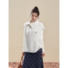 批发NSSA 不规则翻领无袖针织<b class='q'>马甲女</b>秋冬设计感小众韩系毛衣