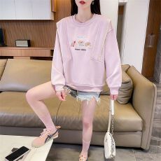 批发实拍 2025秋季韩版潮华棉复合圆领卡通刺绣百搭大码薄款<b class='q'>卫衣</b>女