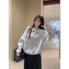 批发实拍包芯纱长袖针织衫女装纯色春秋宽松<b class='q'>打底衫</b>POLO领保暖上衣