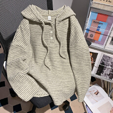 批发实拍280克<b class='q'>兔毛</b>双面长袖t恤打底衫女装薄美式条纹春秋连帽上衣