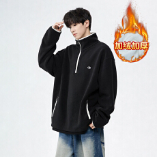 批发官图加绒<b class='q'>卫衣</b><b class='q'>男</b>女情侣装设计感秋冬新款拉链撞色立领保暖上衣