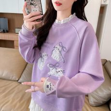 批发实拍 2026新款仿棉华棉290克假两件<b class='q'>宽松</b>刺绣圆领长袖<b class='q'>卫衣</b>女