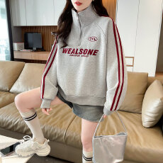 批发实拍 2026新款仿棉华棉290克<b class='q'>宽松</b>刺绣polo领长袖<b class='q'>卫衣</b>女