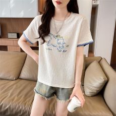 批发实拍短袖t恤女夏季新款小猫咪百搭洋气显瘦圆领时尚上<b class='q'>衣服</b>女
