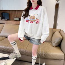 批发实拍 2026新款韩版宽松春秋款绣花拼接插色华棉卫衣女