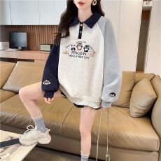 批发实拍 2026新款韩版宽松春秋款绣花拼接插色华棉卫衣女