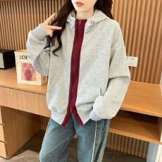 批发实拍-纯棉华棉复合薄款高级感韩系撞色刺绣连帽<b class='q'>卫衣</b><b class='q'>拉链</b>开衫上衣