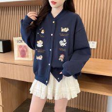 批发实拍纯棉华棉复合春秋新款少女学生刺绣卫衣女薄款外套棒球服上衣