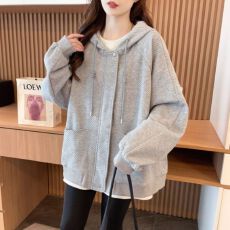 批发实拍 提花面料原版做工内抽春装常规款<b class='q'>拉链</b><b class='q'>卫衣</b>新款连帽外套女