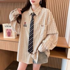 批发实拍 原版做工欧棉绒春季薄款中长款高级感POLO领刺绣<b class='q'>衬衫</b>外套女