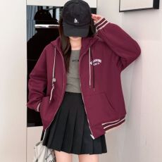 批发实拍纯棉华棉复牛奶丝春季薄款内抽刺绣连帽拉链卫衣外套