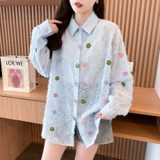 批发实拍 原版面料抖音质量中长款薄款开衫防晒<b class='q'>衬衫</b>流苏刺绣提花外套