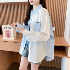 批发实拍 纯棉原版面料做法 减龄拼色POLO领开衫防晒衣<b class='q'>长袖</b><b class='q'>衬衫</b>外套女