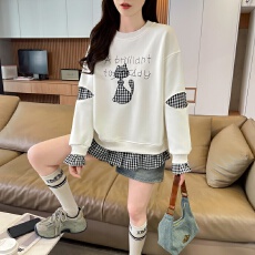 批发实拍 2026新款韩版春秋仿棉华棉宽松刺绣polo领长袖<b class='q'>卫衣</b>女