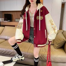 批发实拍 华棉复合牛奶丝棒球服2026年新款<b class='q'>卫衣</b>女连帽纽扣抽绳上衣