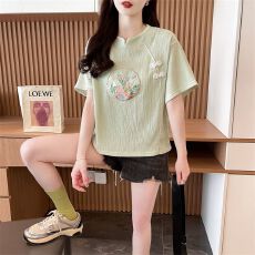 批发实拍短袖t恤女2026夏季新款<b class='q'>甜美</b>新中式提花设计感中国风上衣