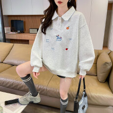 批发实拍 2026新款韩版春秋仿棉华棉宽松刺绣连帽<b class='q'>长袖</b><b class='q'>卫衣</b>女