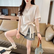 批发实拍 短袖t恤女夏季新款不规则纯色时尚百搭韩版上<b class='q'>衣服</b>ins潮