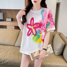 批发<b class='q'>实拍</b>50棉50涤纶曼巴棉短袖T恤女夏季新款<b class='q'>大码</b>宽松百搭上衣ins