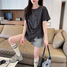 批发实拍短袖T恤女夏季新款韩版开叉时尚休闲洋气显瘦百搭上<b class='q'>衣服</b>