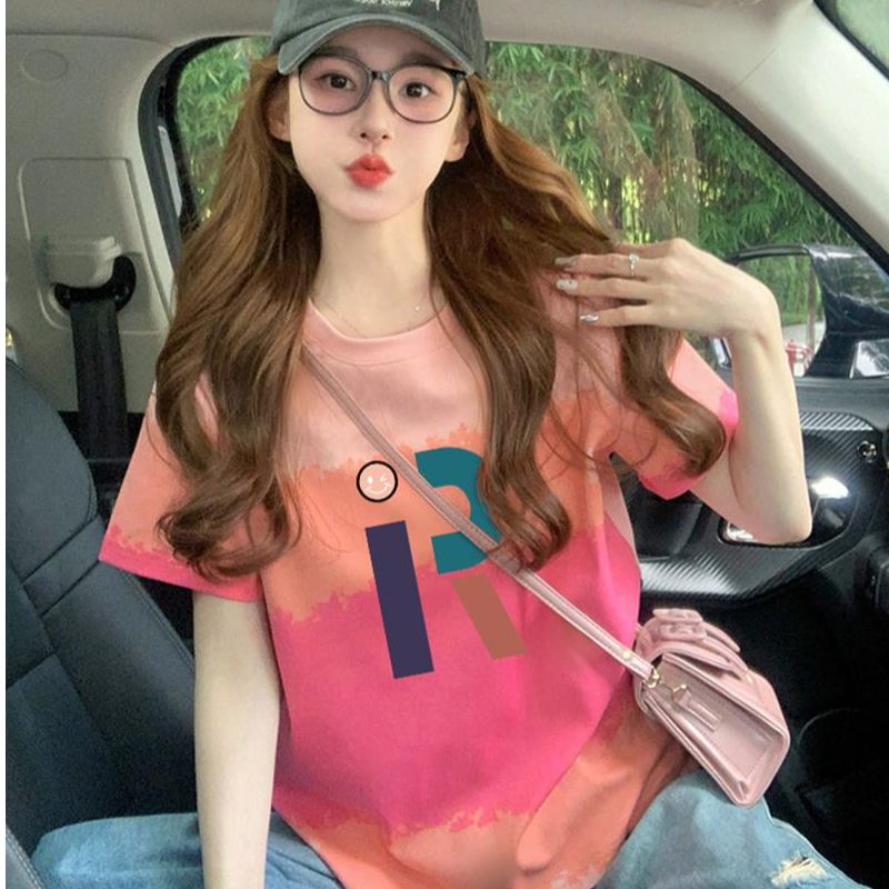 200그램 순면 이후 패키지 칼라 색상 색 후광 염색 루즈핏 티셔츠 여성 디자인 센스 프린트 슬림해 보이는 맨위 트렌디