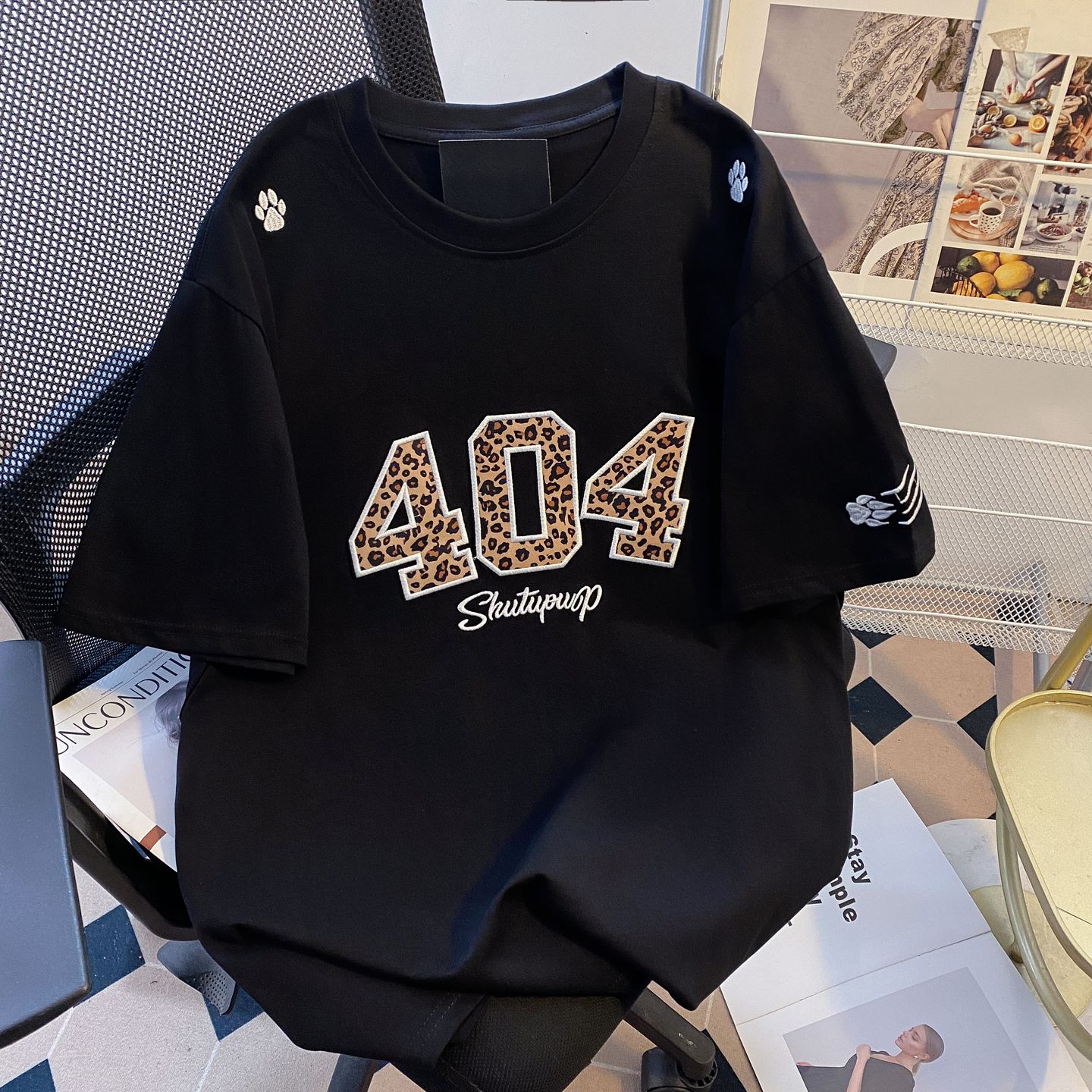 실사 더블 실 240 그램 순면 반팔 티셔츠 여성 여름 새로운 루즈핏 긍정적 인 어깨 알파벳 자수 라운드 넥 맨위