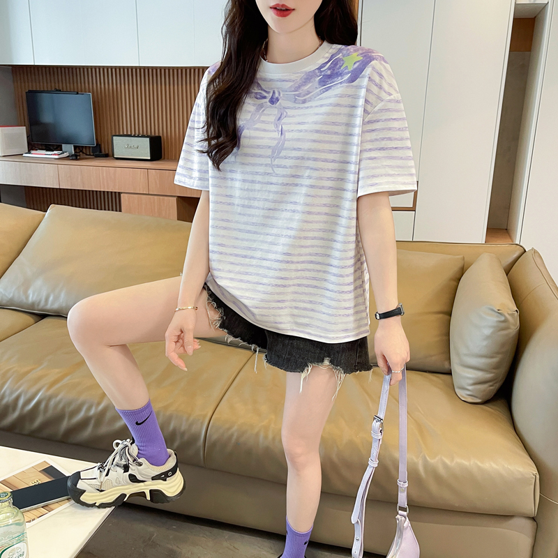 실사 한국 스타일 라운드 넥 반팔 티셔츠 여성 2026 년 새로운 패치 자수 맨위 여성