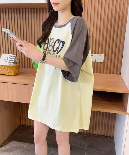 실사 흔들어서 톤 품질 이후 패키지 칼라 루즈핏 배색 중간 길이 디자인 센스 반팔 t