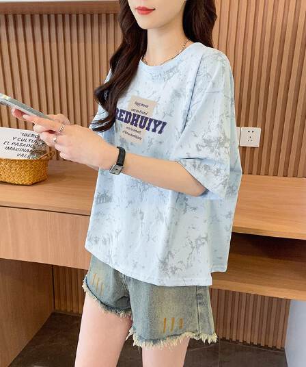 실사 흔들어서 톤 품질 순면 이후 패키지 칼라 루즈핏 쇼트 스타일 홀치기 염색 패션 맨위