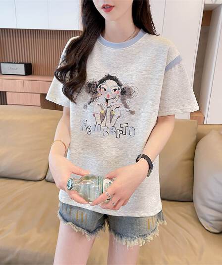 실사 반팔 티셔츠 여성 여름 새로운 루즈핏 패션 외국 가스 라운드 넥 디자인 센스 맨위 서비스 ins 트렌디